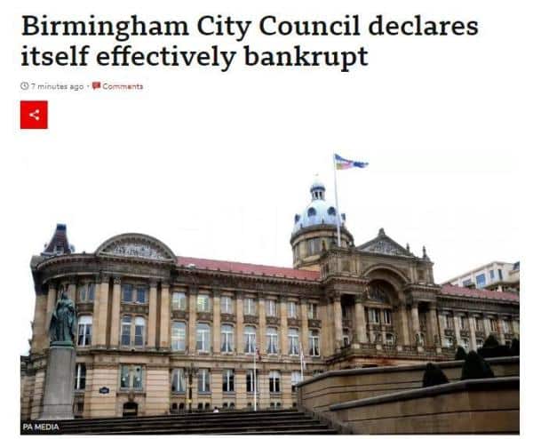 City of Birmingham, UK’s second largest city, declares bankruptcy